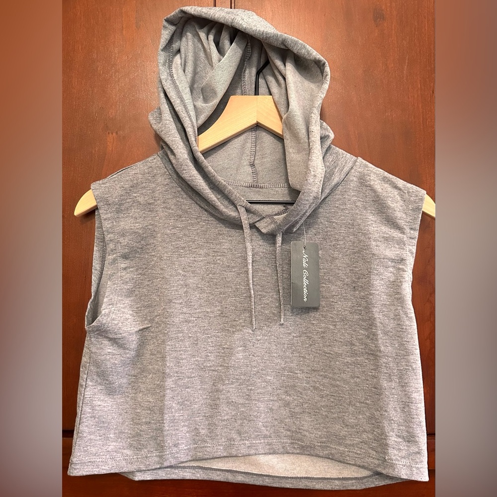 NWT LADIES NALI COLLECTION HEATHER GRAY SLEEVELESS CROPPED HOODIE - L / XL